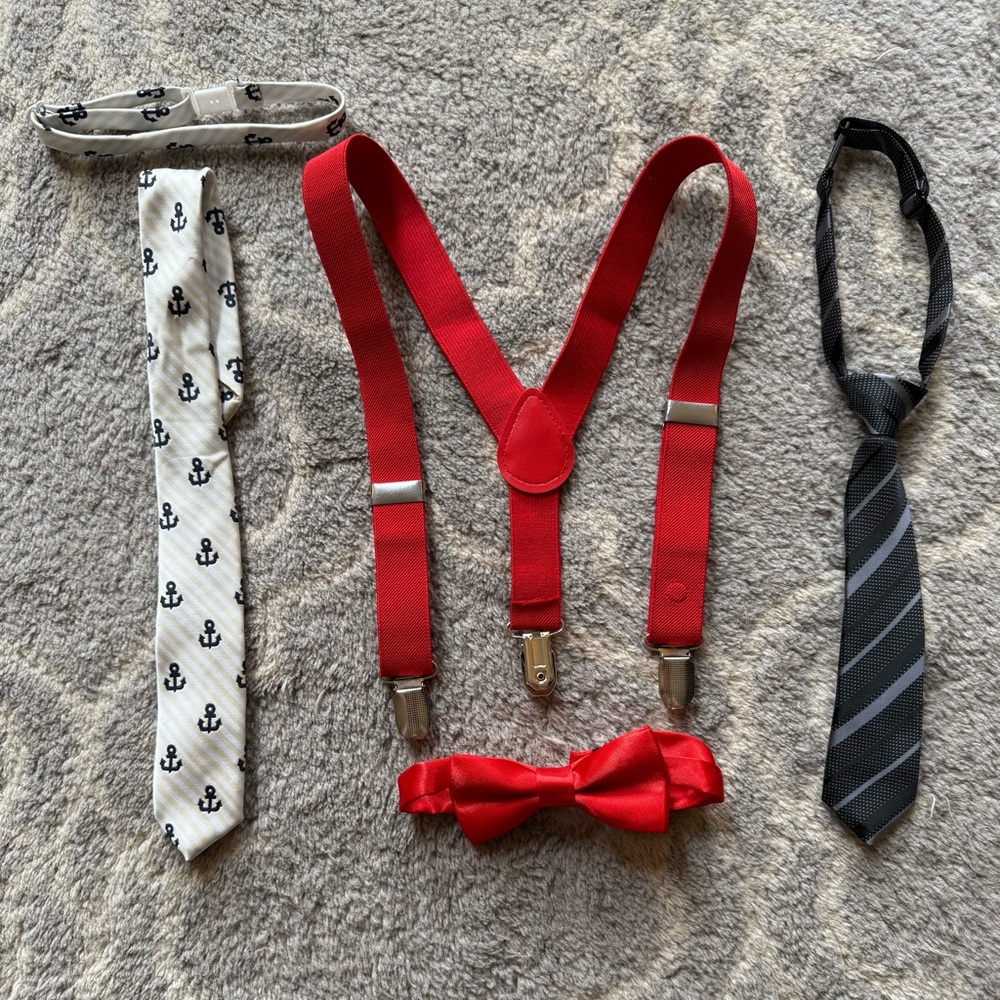 Toddler Red Suspenders and Bow Tie Set with 2 Ties